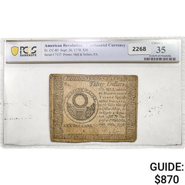 1778 $30 American Revolution/Continental Currency PCGS 35