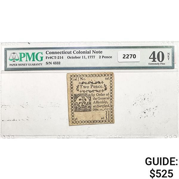 1777 2 Pence Connecticut Colonial Note PMG 40 NET