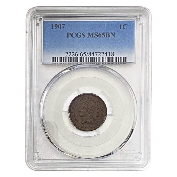 1907 Indian Head Cent PCGS MS65 BN