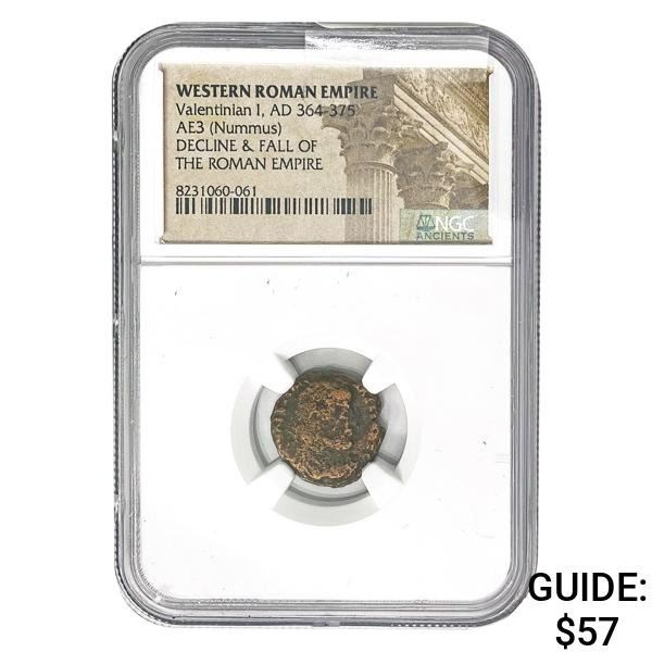 West Roman Valentinian I, AD 364-375 AE3 Nummus