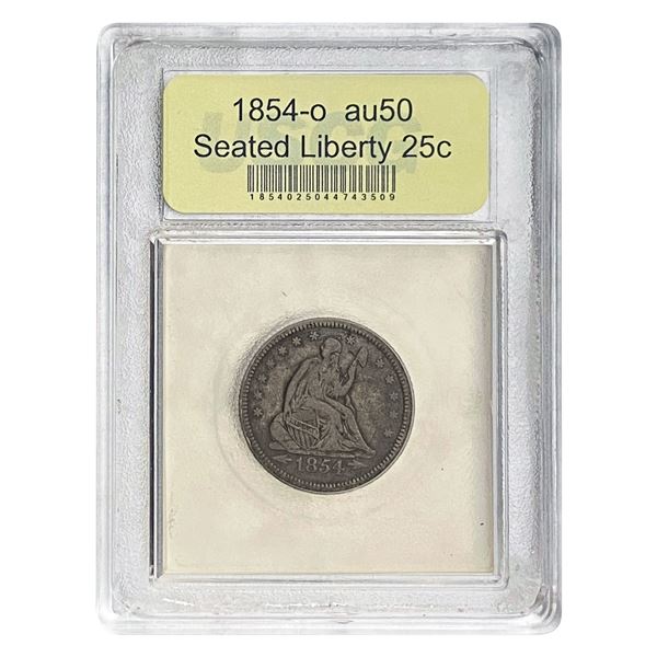 1854-O Seated Liberty Quarter USCG AU50