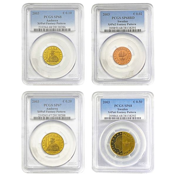 2003 Andorra and Sweden Euro Fantasy Pattern Set [4 Coins] PCGS SP67/68