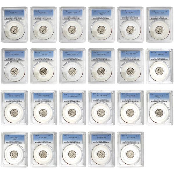 1965-1996 Gem BU Roosevelt Dimes Set [23 Coins] PCGS MS/SP66/67