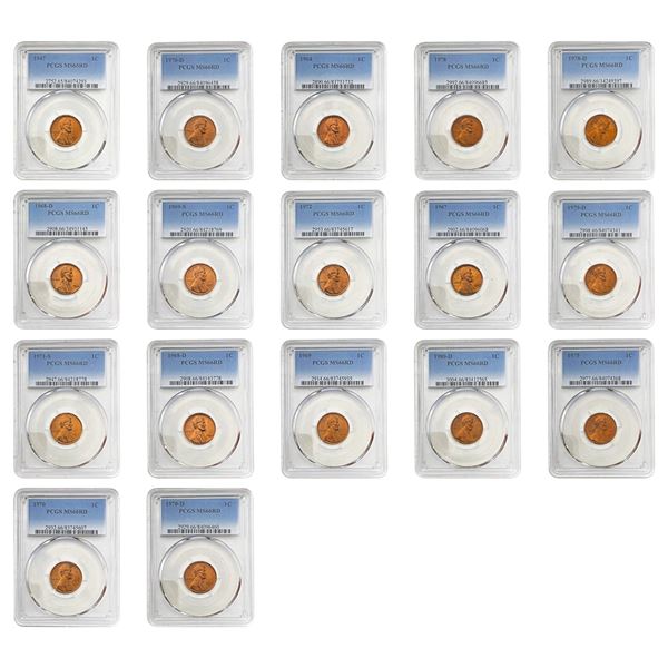 1947-1980 GEM BU Lincoln Cent Lot [17 Coins] PCGS MS65/66 RD