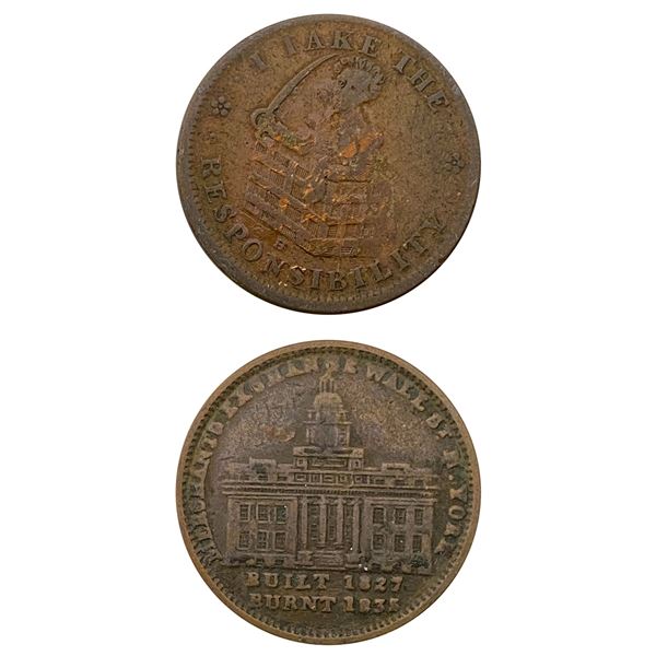 1837 Hard Times Tokens Lot [2 Coins] Fine