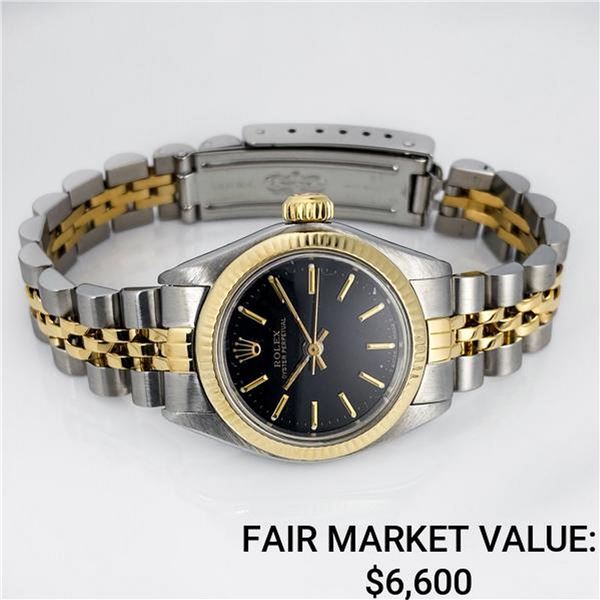 Rolex Oyster Perpetual SS & 18k yg Black Dial - Reference # 17013