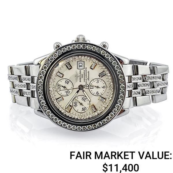 Breitling Chrono Auto SS Diamond Dial/Bezel/Band - Reference #1884