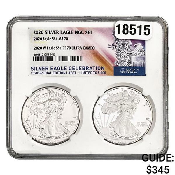 2020 Silver Eagle 2 Coin Set NGC PF70 ULTRA CAMEO