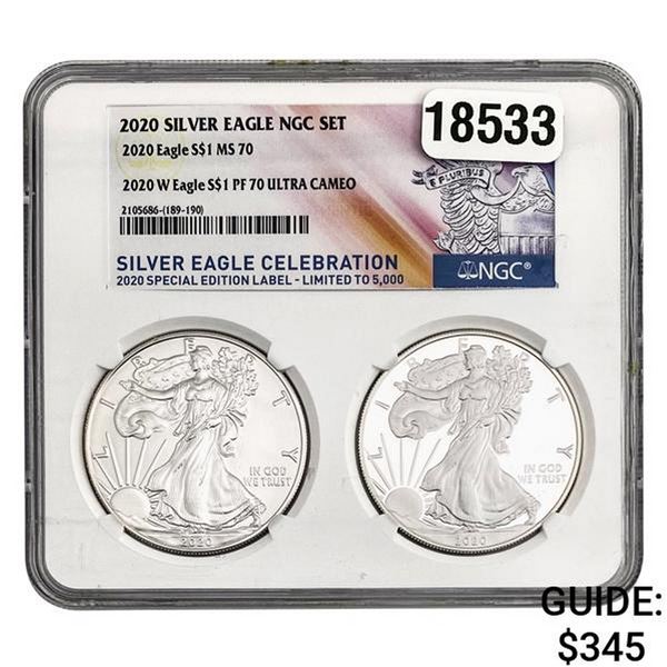 2020 Silver Eagle 2 Coin Set NGC MS70 ULTRA CAMEO