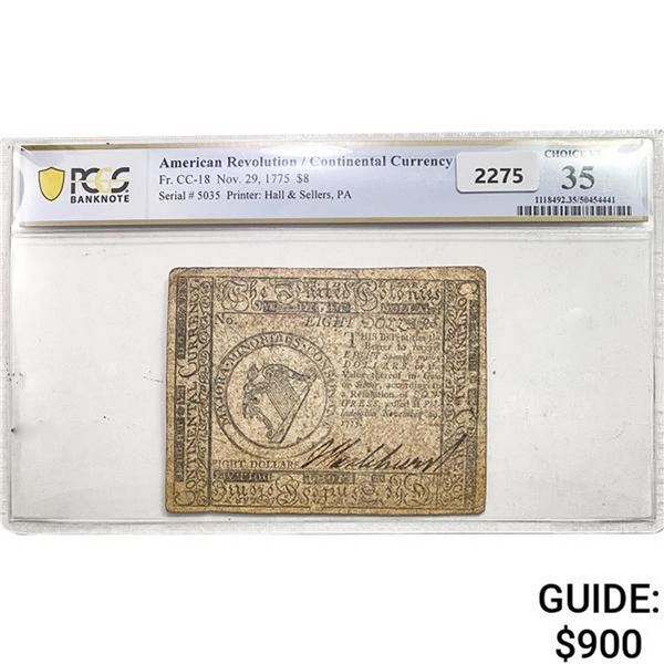 1775 $8 American Revolution/Continental Currency