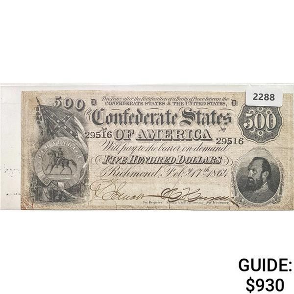 1864 $500 Confederate States of America Note T-64