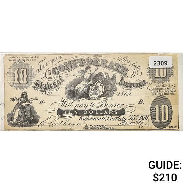1861 $10 Confederate States of America Note