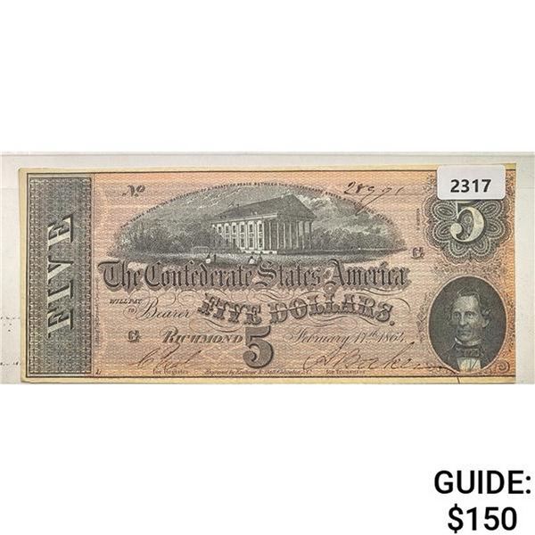 1864 $5 Confederate States of America Note