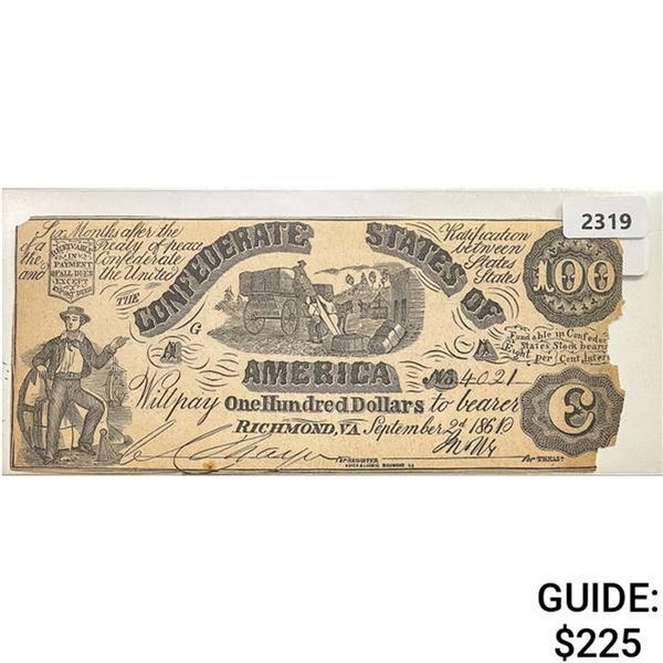 1861 $100 Confederate States of America Note