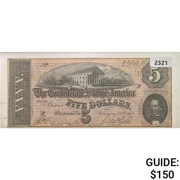 1864 $5 Confederate States of America Note