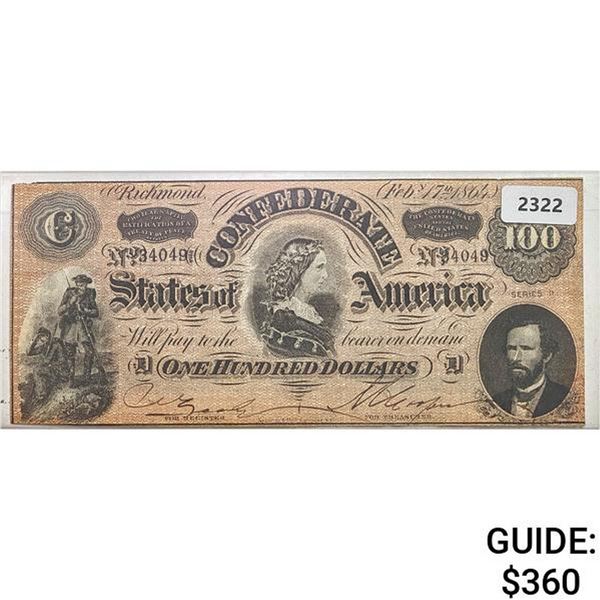 1864 $100 Confederate States of America Note