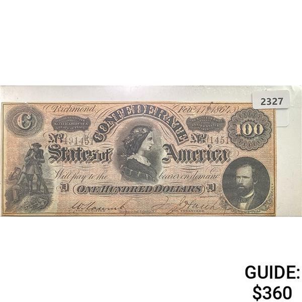 1864 $100 Havana, Cuba - Confederate States Note