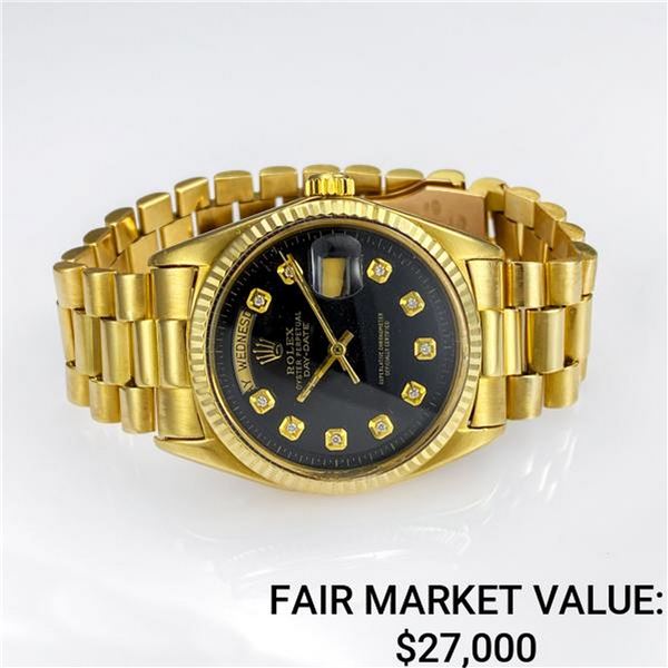 Rolex President 18k Yellow Gold Black Diamond Dial - Reference #1803