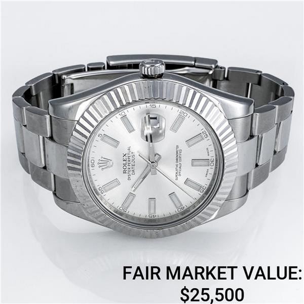 Rolex Datejust SS & 18k White Gold Bezel Oyster Dial - Reference #116334