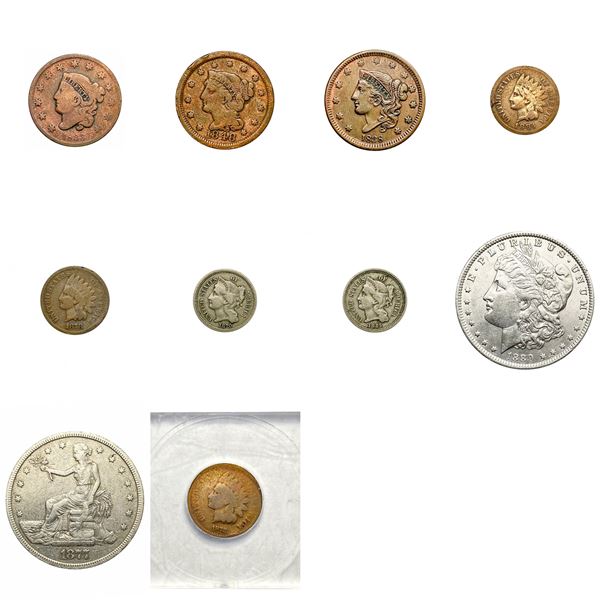 [10]1833-1889 Varied U.S. Coin Lot [1C-$1]