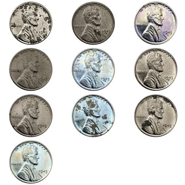 1943 Steel Wheat Cent Lot [10 Coins]
