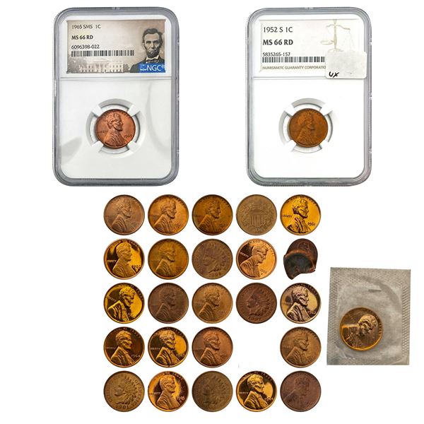 1865-1965 High Grade RED US Copper Coinage Lot [27 Coins]