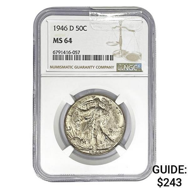 1946-D 50C Walking Liberty NGC MS64