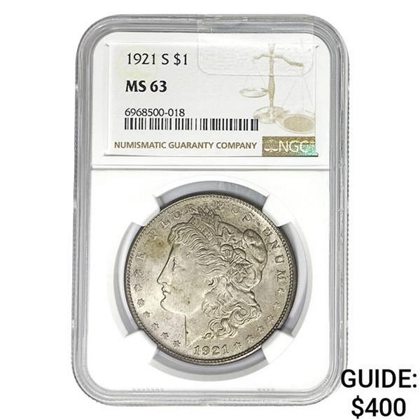 1921-S Morgan Silver Dollar NGC MS63