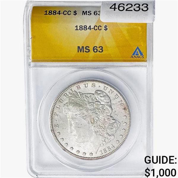 1884-CC Morgan Silver Dollar ANACS MS63