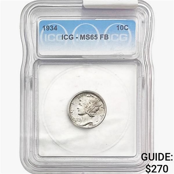 1934 Mercury Silver Dime ICG MS65 FB