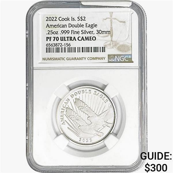 2022 1/4oz.SILV $2 DBL Eagle NGC PF70 UC Cook Is.