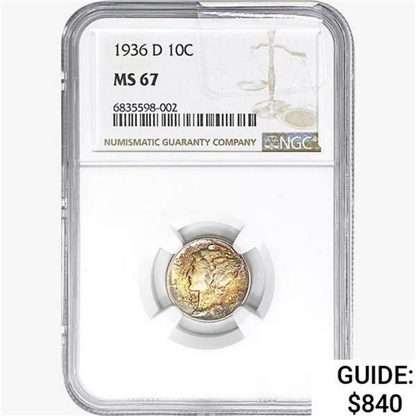 1936-D Mercury Silver Dime NGC MS67