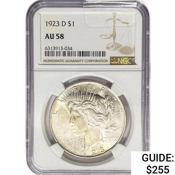 1923-D Silver Peace Dollar NGC AU58