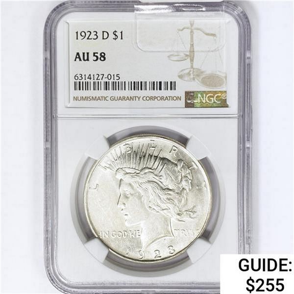1923-D Silver Peace Dollar NGC AU58