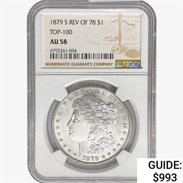 1879-S 7TF Rev 78 Morgan Silver Dollar NGC AU50 Top-100