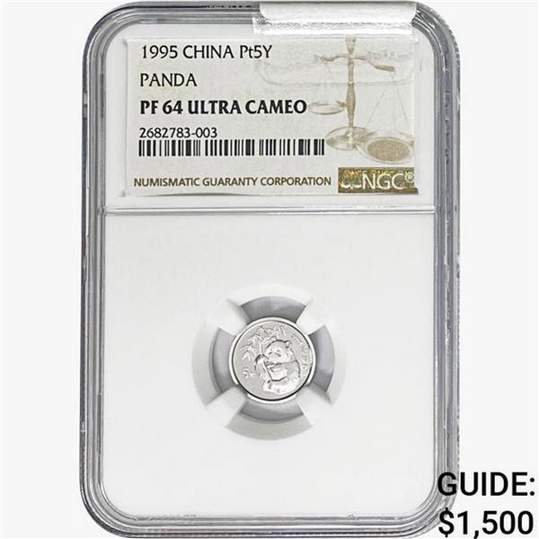 1995 1/20oz China Silver Panda Pt5Y NGC PF64 UC
