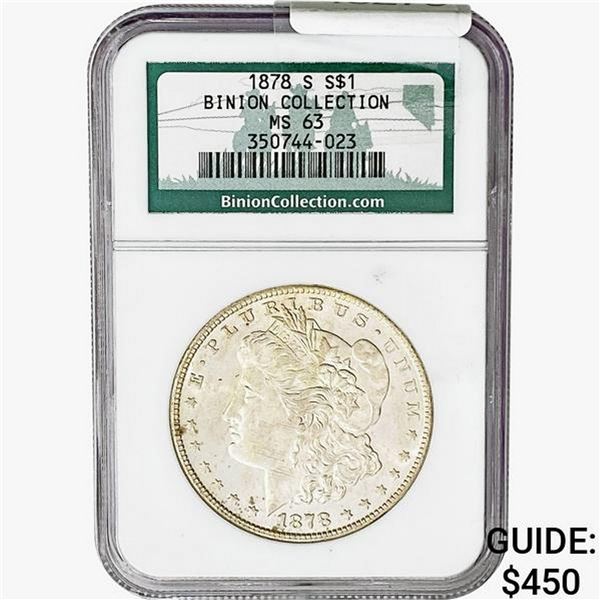 1878-S Morgan Silver Dollar NGC MS63 Binion Collection