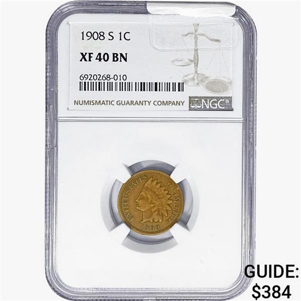1908-S Indian Head Cent NGC XF40 BN