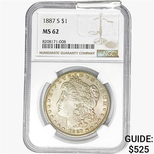 1887-S Morgan Silver Dollar NGC MS62