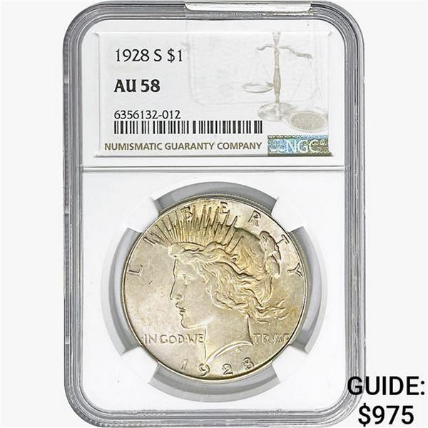 1928-S Silver Peace Dollar NGC AU58