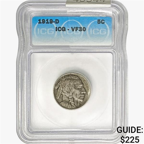 1919-D Buffalo Nickel ICG VF30