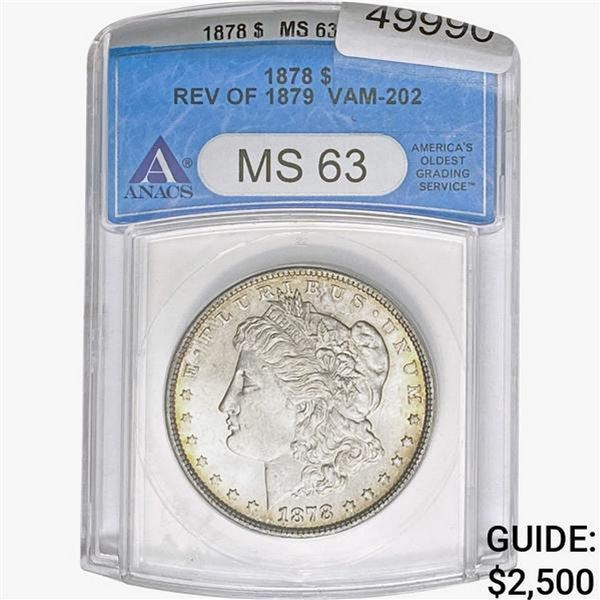 1878 Morgan Silver Dollar ANACS MS63 VAM-202