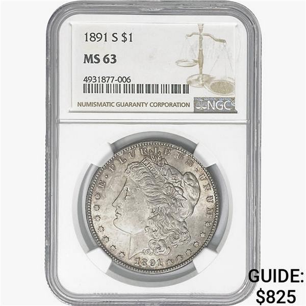 1891-S Morgan Silver Dollar NGC MS63