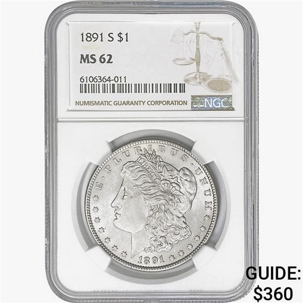 1891-S Morgan Silver Dollar NGC MS62
