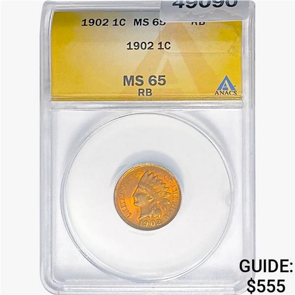 1902 Indian Head Cent ANACS MS65 RB