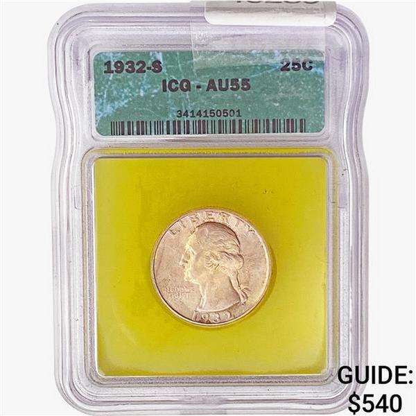 1932-S Washington Silver Quarter ICG AU55