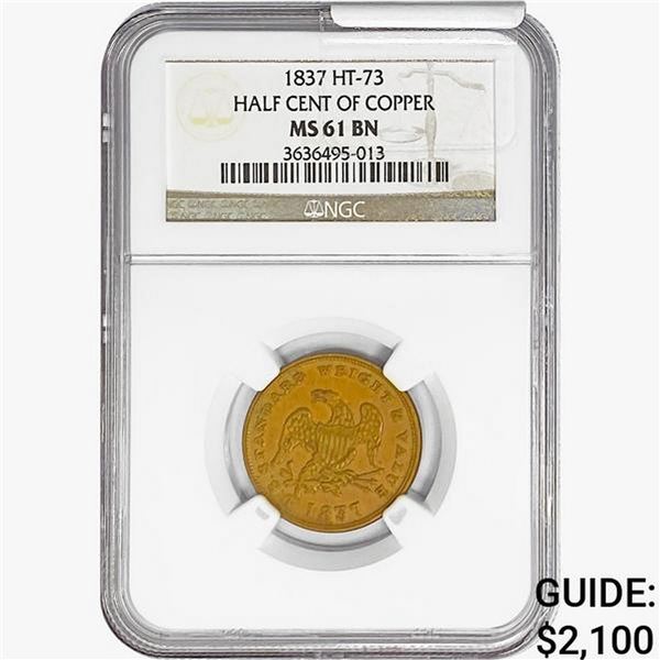 1837 Half Cent of Copper NGC MS61 BN HT-73