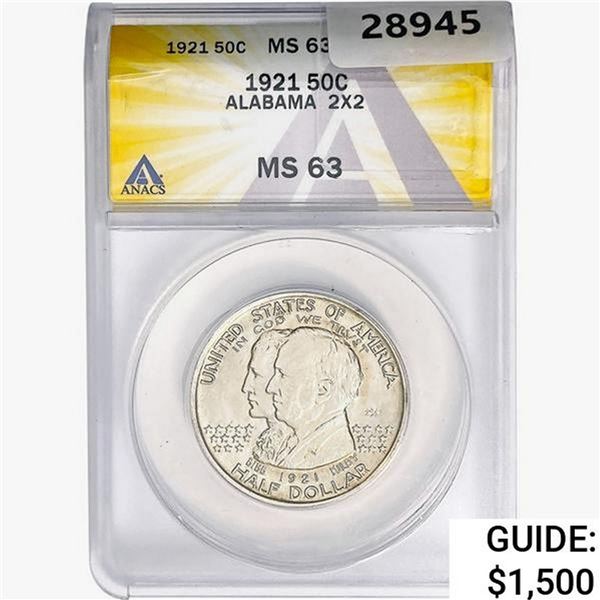 1921 Alabama Half Dollar ANACS MS63 2X2