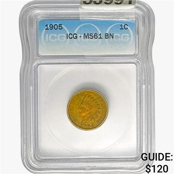 1905 Indian Head Cent ICG MS61 BN