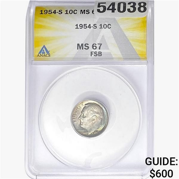 1954-S Roosevelt Dime ANACS MS67 FSB